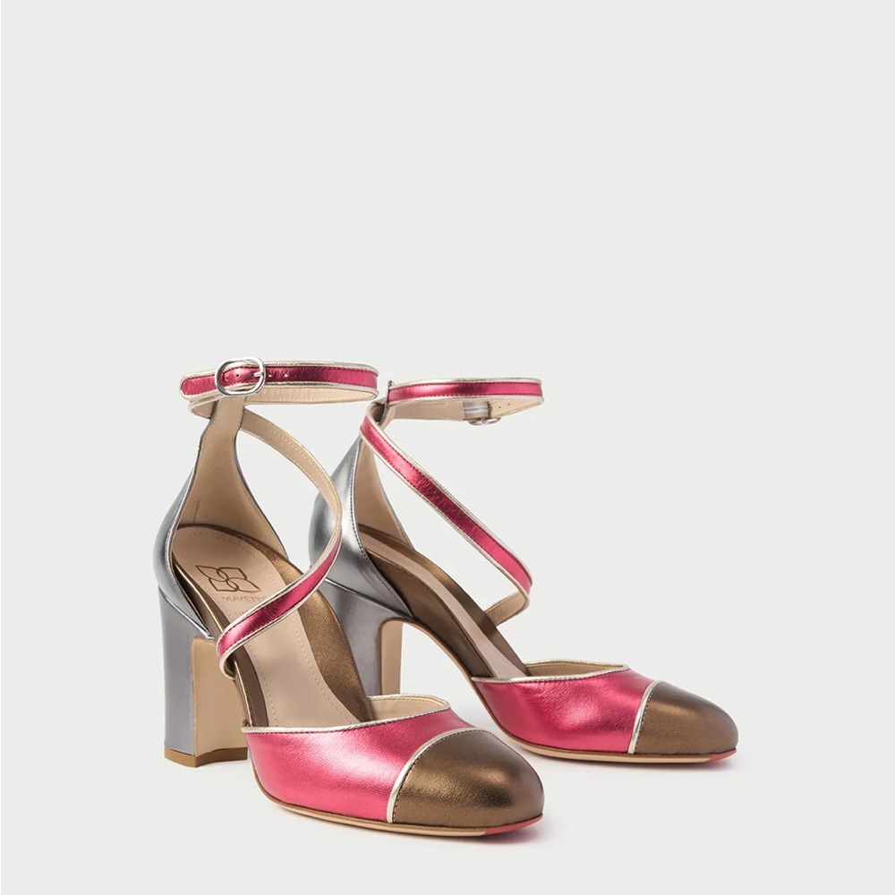Mavette Nola D’Orsay pink bronze and platinum sexy pumps